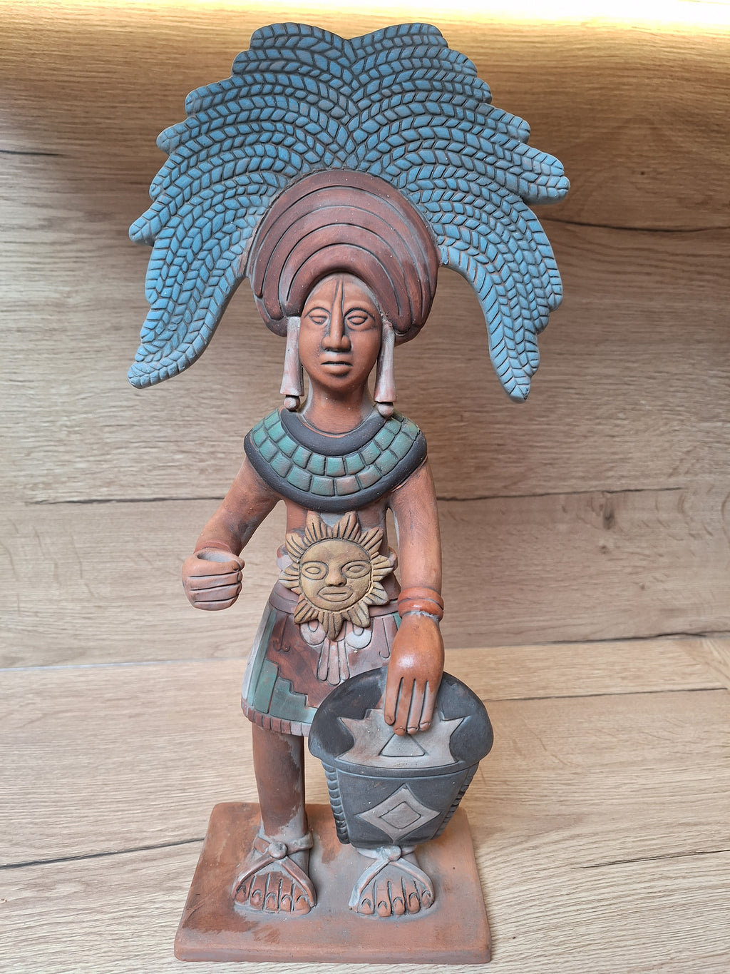 Grand Guerrier Maya – Statuette Mexicaine Polychrome – 41 cm – Art Précolombien