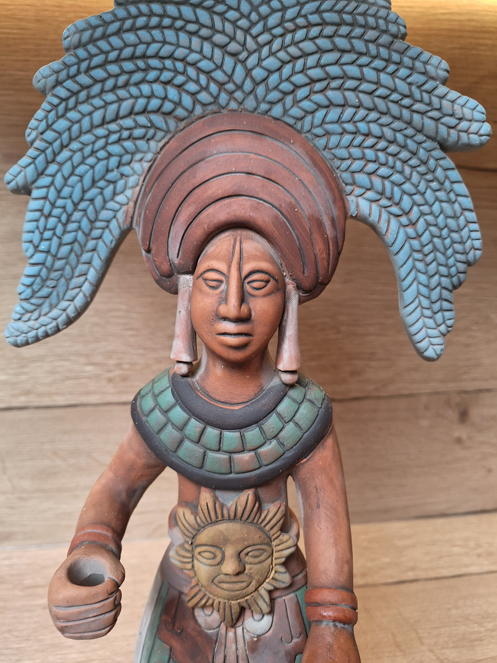 Grand Guerrier Maya – Statuette Mexicaine Polychrome – 41 cm – Art Précolombien