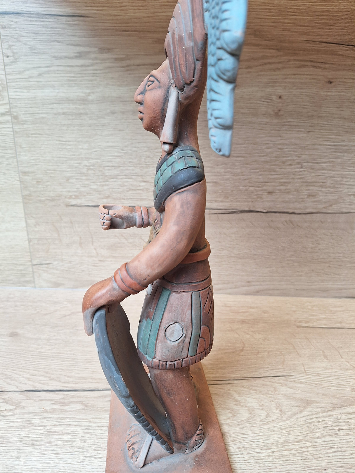 Grand Guerrier Maya – Statuette Mexicaine Polychrome – 41 cm – Art Précolombien