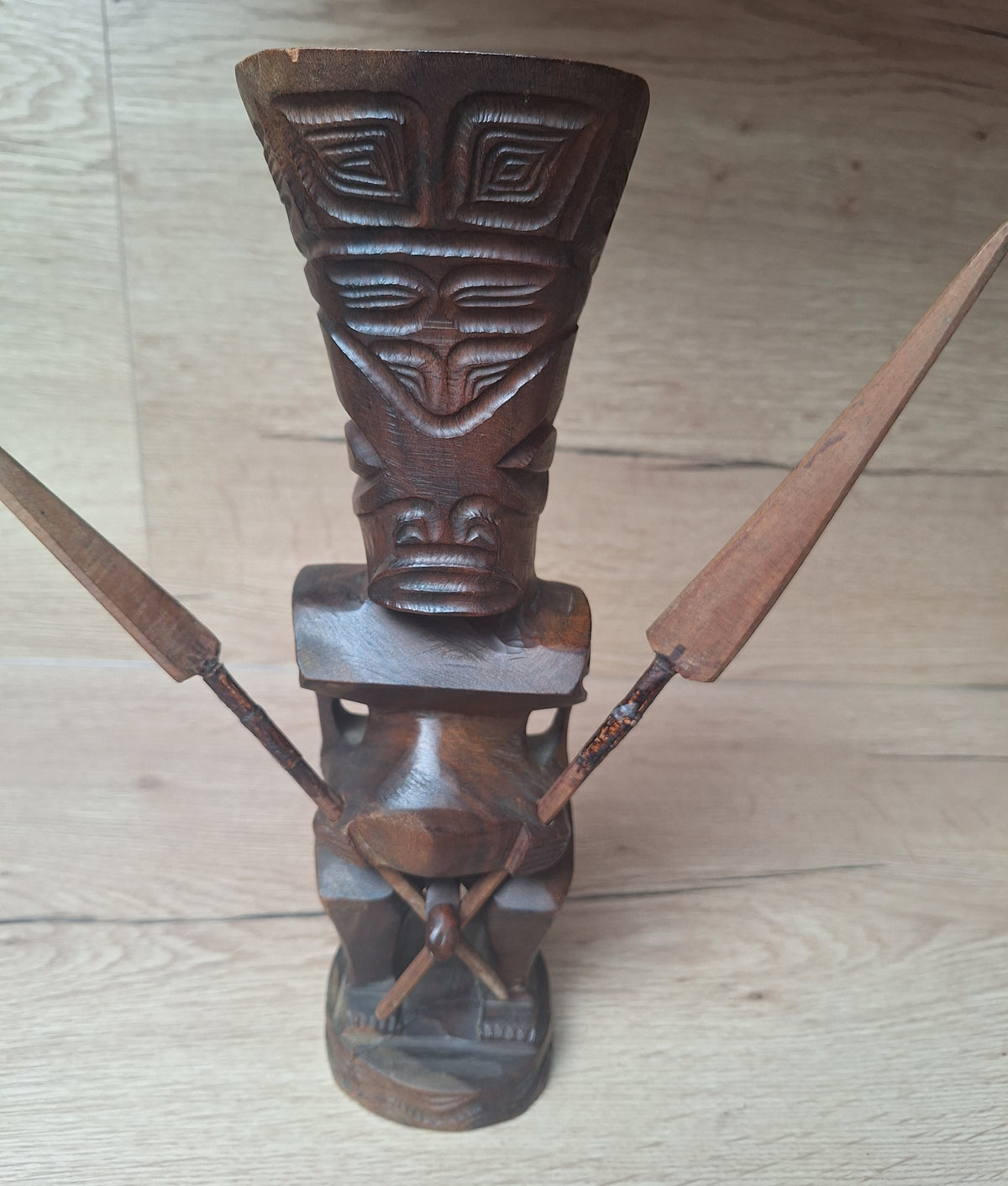 Couple de Tiki polynésiens en bois sculpté – Homme & Femme – Art des îles du Pacifique – 30 cm