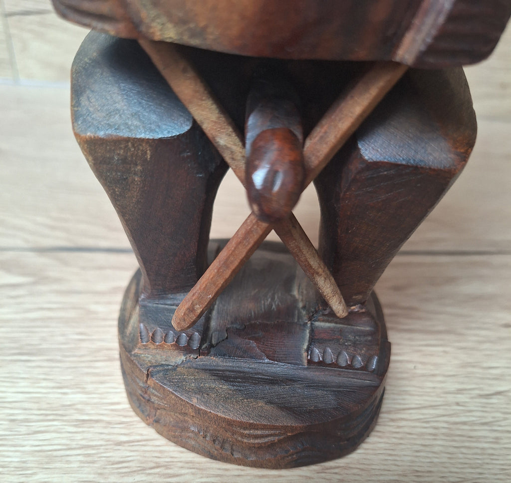 Couple de Tiki polynésiens en bois sculpté – Homme & Femme – Art des îles du Pacifique – 30 cm