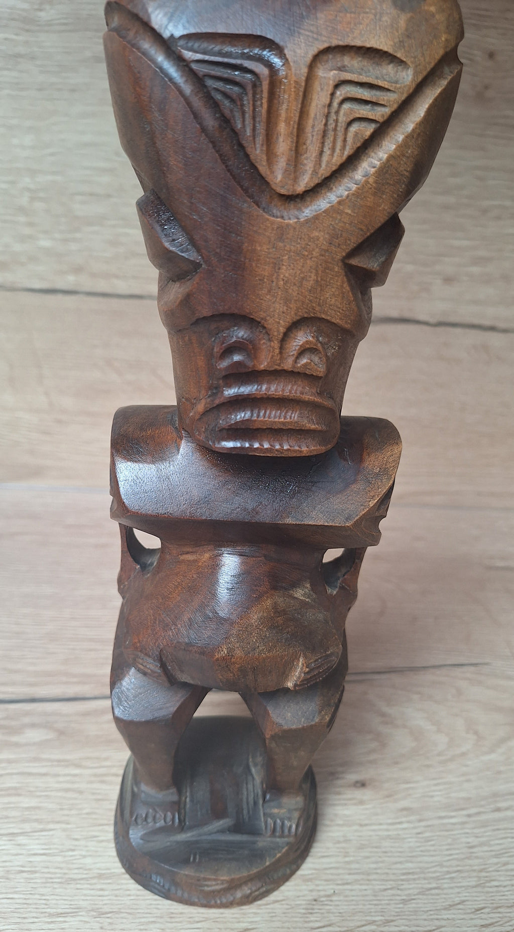 Couple de Tiki polynésiens en bois sculpté – Homme & Femme – Art des îles du Pacifique – 30 cm