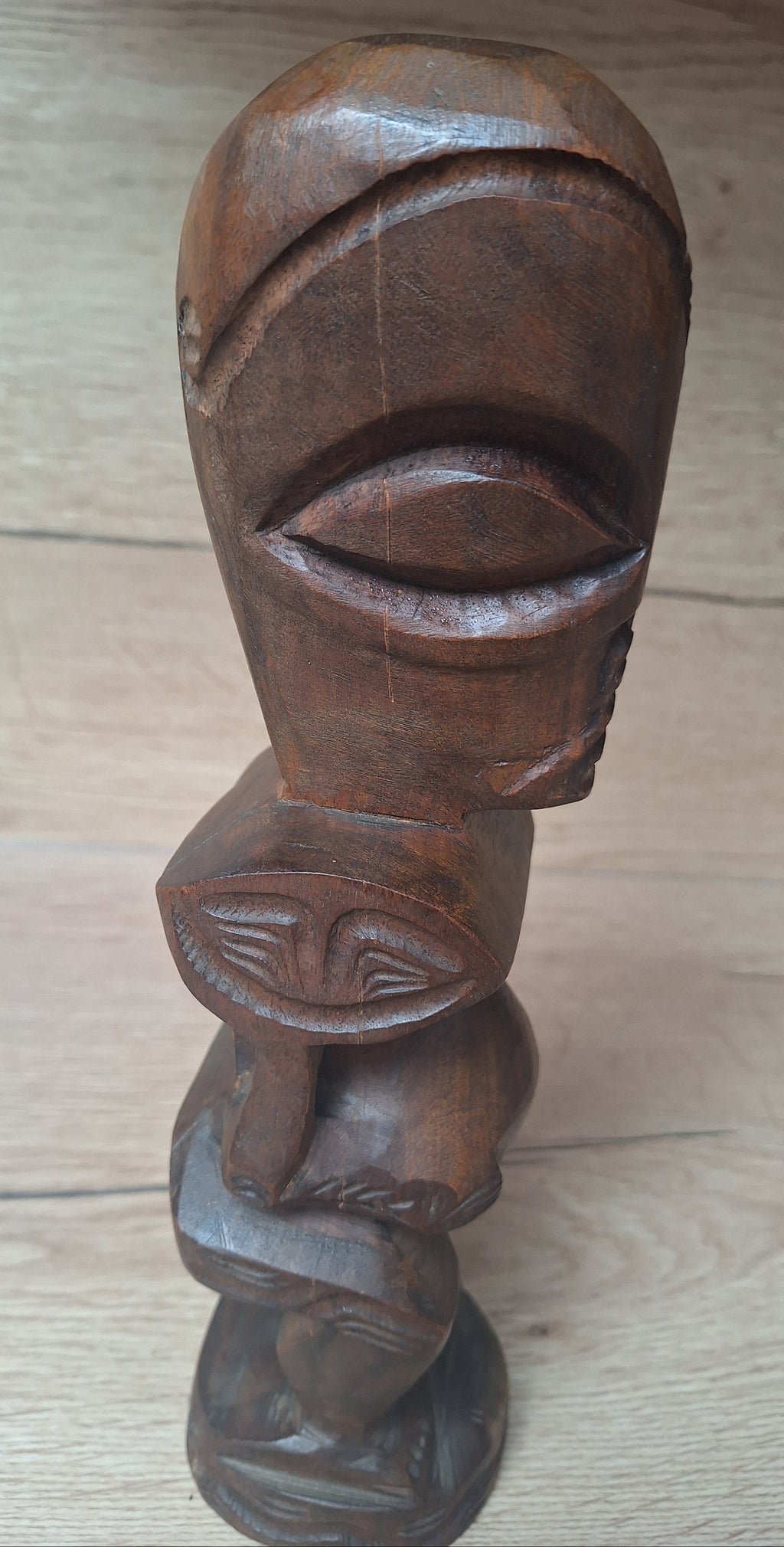 Couple de Tiki polynésiens en bois sculpté – Homme & Femme – Art des îles du Pacifique – 30 cm