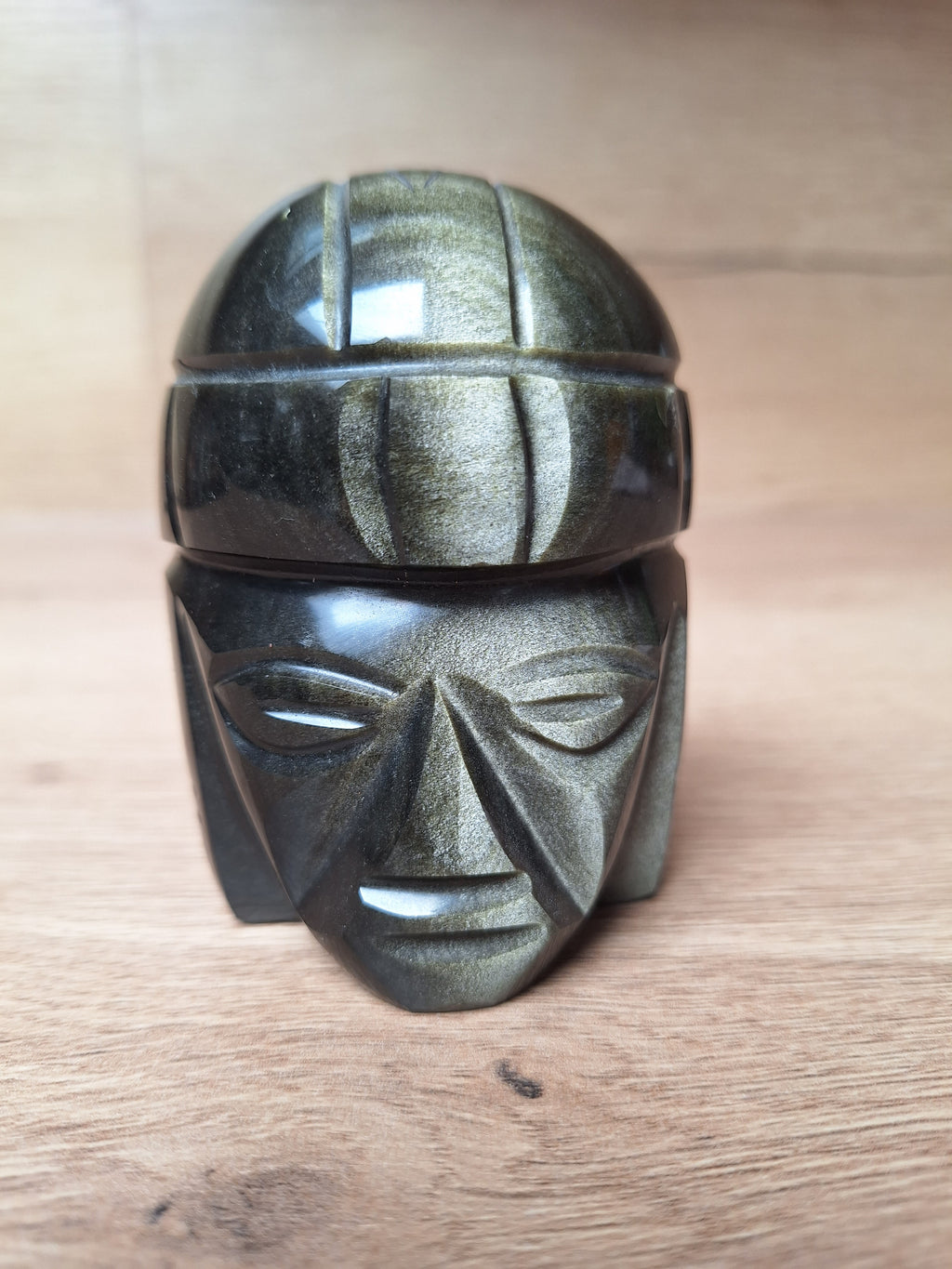 Reproduction Tête Olmèque en Obsidienne, Mexique, Artisanat Amérindien