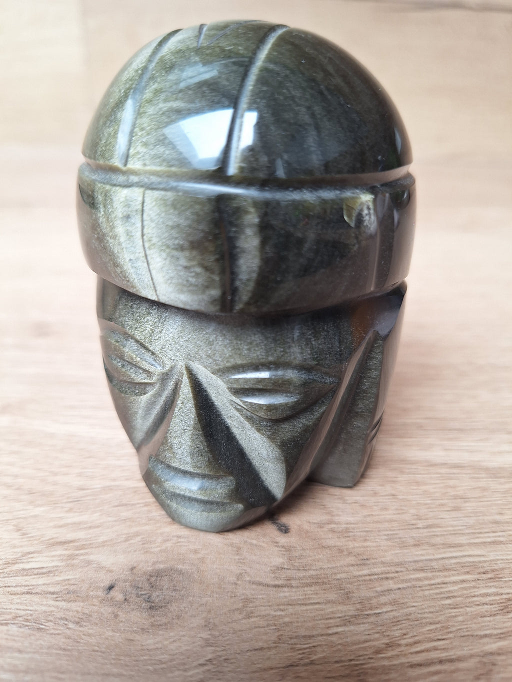 Reproduction Tête Olmèque en Obsidienne, Mexique, Artisanat Amérindien