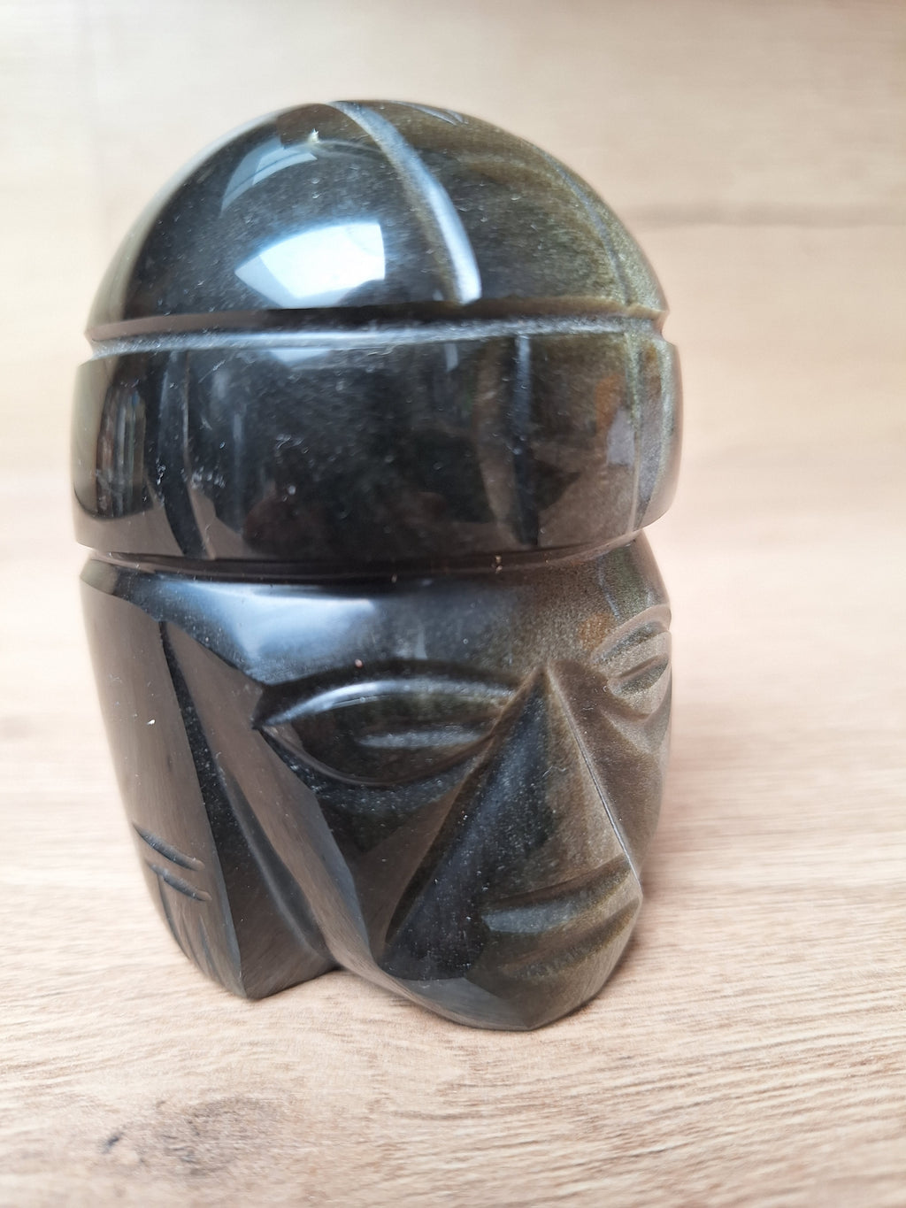 Reproduction Tête Olmèque en Obsidienne, Mexique, Artisanat Amérindien
