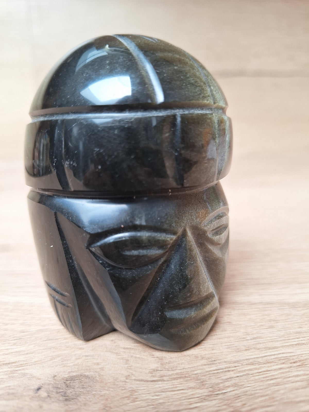 Reproduction Tête Olmèque en Obsidienne, Mexique, Artisanat Amérindien