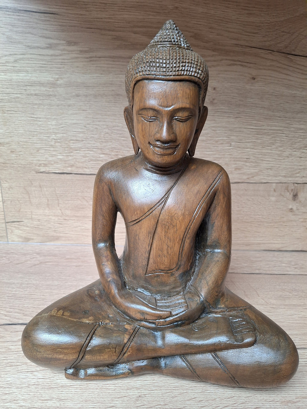 Bouddha en méditation en bois sculpté – Art khmer – Cambodge