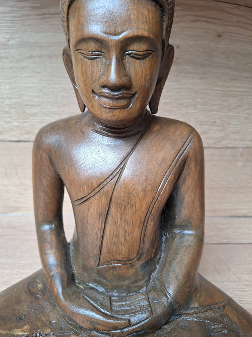 Bouddha en méditation en bois sculpté – Art khmer – Cambodge