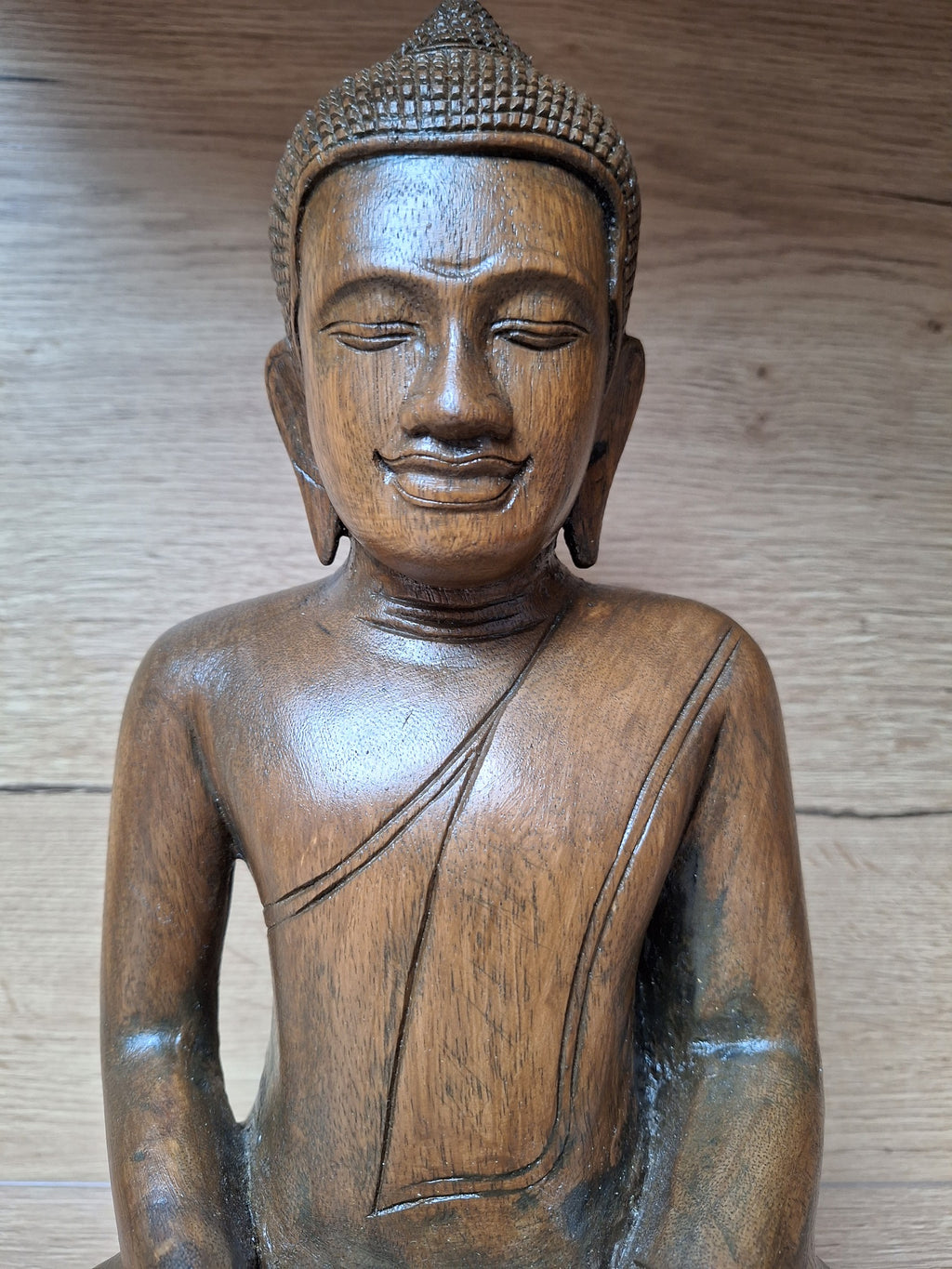 Bouddha en méditation en bois sculpté – Art khmer – Cambodge