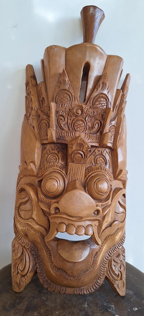 Masque ethnique Indonésien en bois sculpté, Masque Barong, Bali, Indonésie