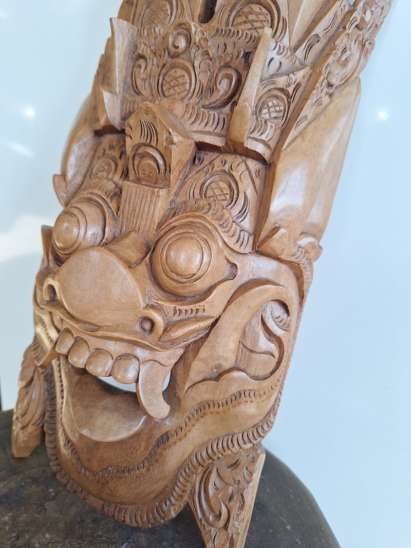 Masque ethnique Indonésien en bois sculpté, Masque Barong, Bali, Indonésie