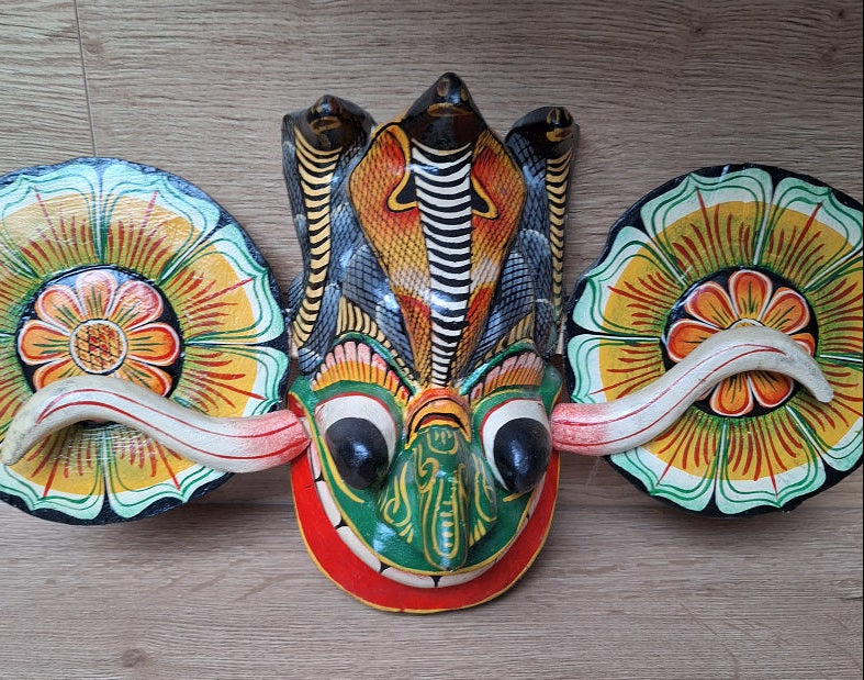 Grand masque Naga Raksha – Démon Cobra – Bois sculpté peint – Sri Lanka – 50 cm