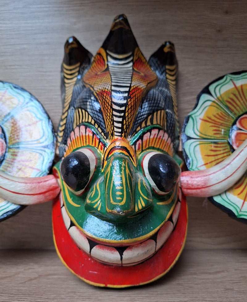 Grand masque Naga Raksha – Démon Cobra – Bois sculpté peint – Sri Lanka – 50 cm