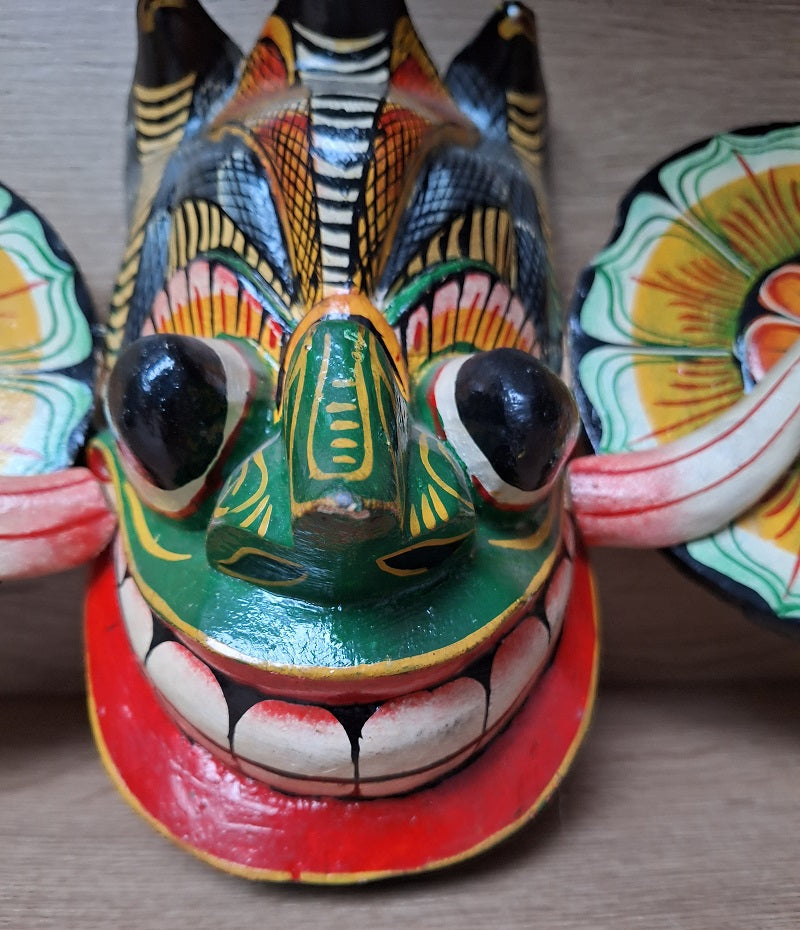 Grand masque Naga Raksha – Démon Cobra – Bois sculpté peint – Sri Lanka – 50 cm