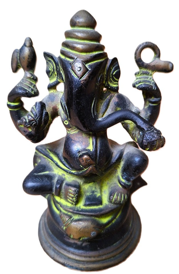 Ganesh en brGanesh ancien en bronze massif – Statue indienne Vintage – Ganesha à quatre brasonze massif – 1 kg – Statue indienne ancienne Vintage – Artisanat traditionnel - Inde