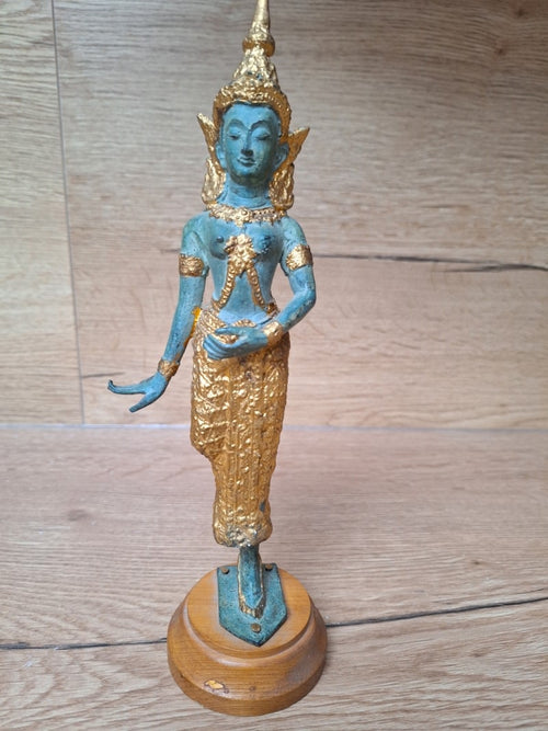 Danseuse Apsara thaïlandaise en bronze patiné et doré – Thaïlande – 25 cm
