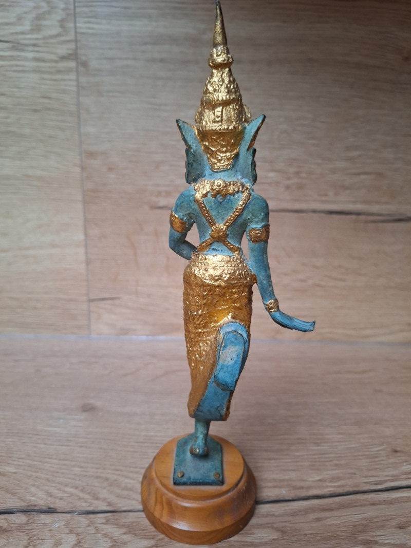 Danseuse Apsara thaïlandaise en bronze patiné et doré – Thaïlande – 25 cm