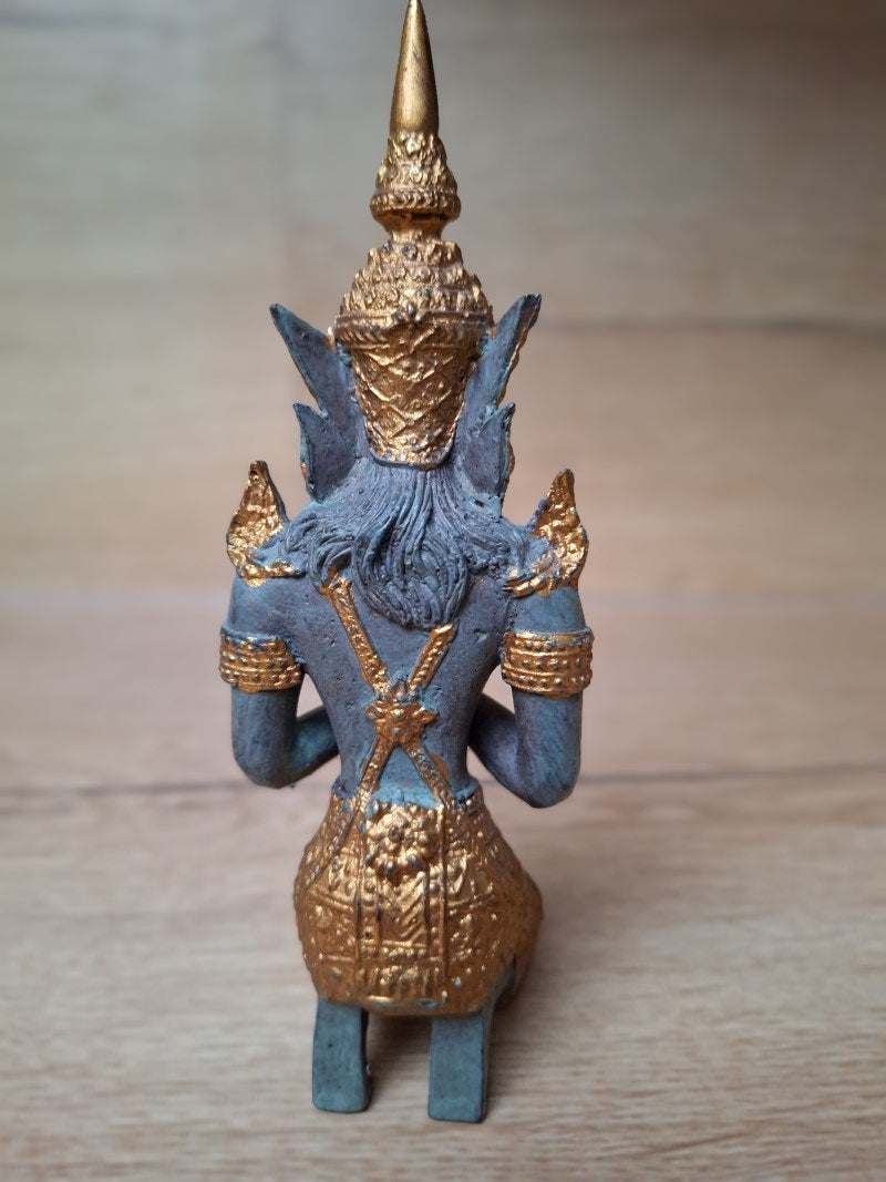 Theppanom thaïlandais agenouillé – Bronze doré et patiné – Thaïlande – 18 cm