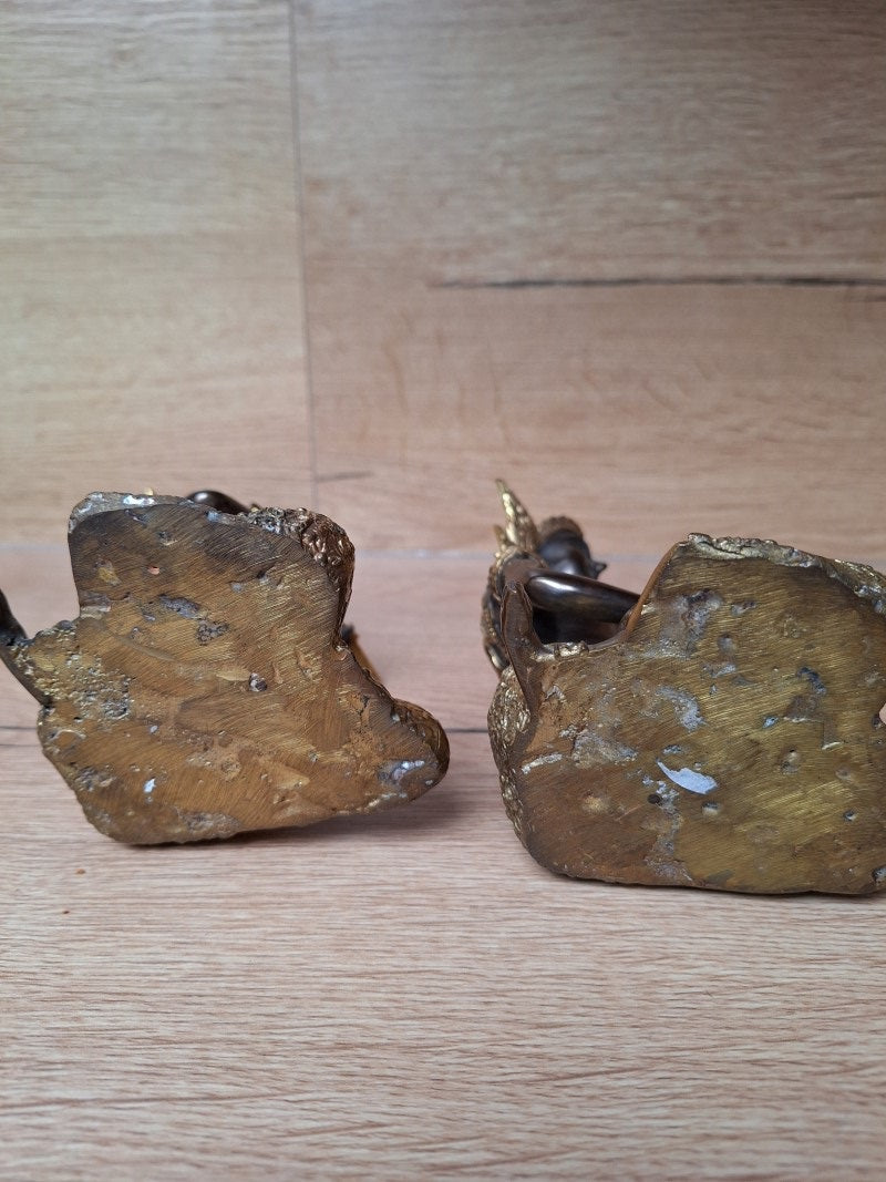 Couple de musiciennes célestes thaïlandaises – Bronze et laiton doré – Gandharvas – 18 cm