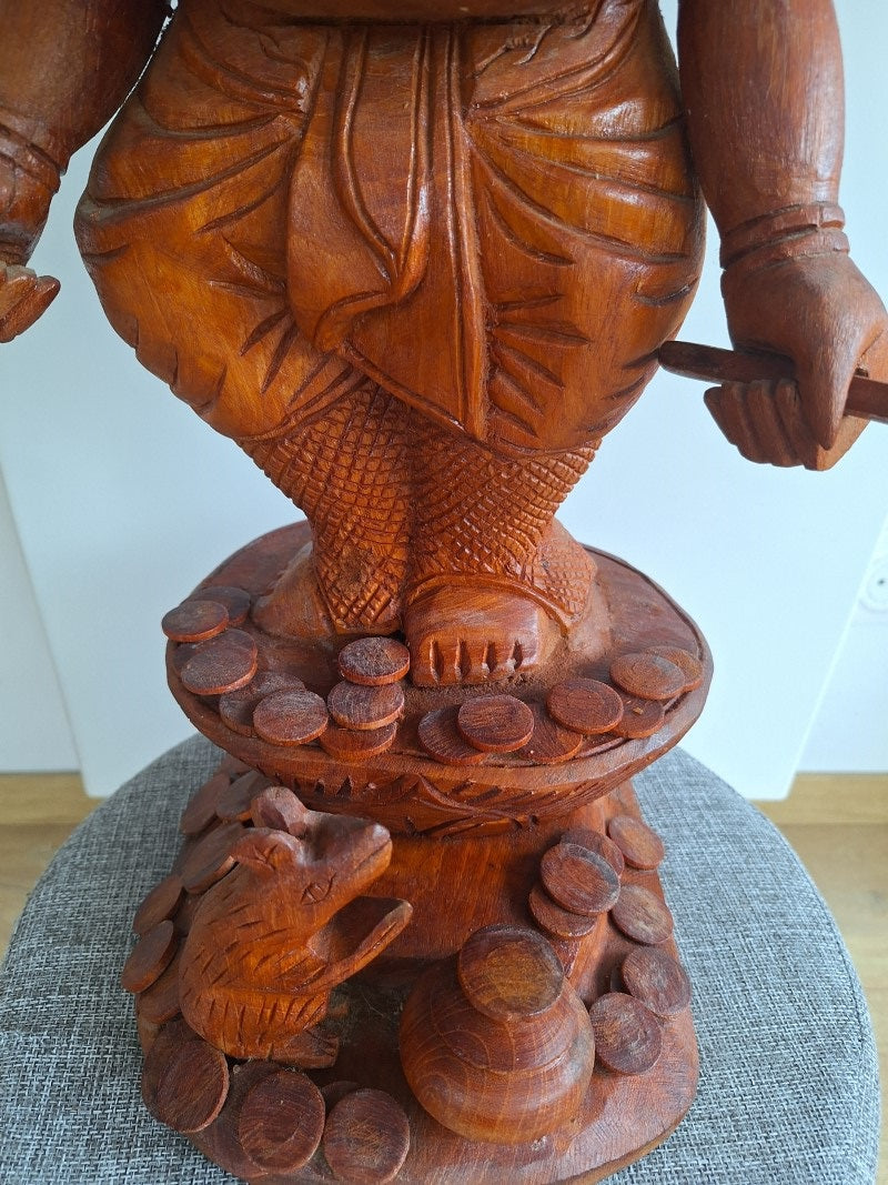 Grand Ganesh Panchamukhi à cinq visages – Sculpture en bois 65 cm – Inde