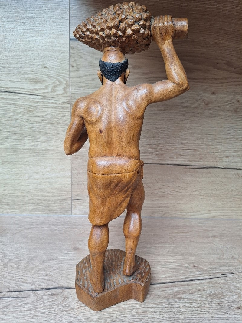 Grande sculpture africaine en bois de Kambala – Porteur – Signée / gravée ART TATI