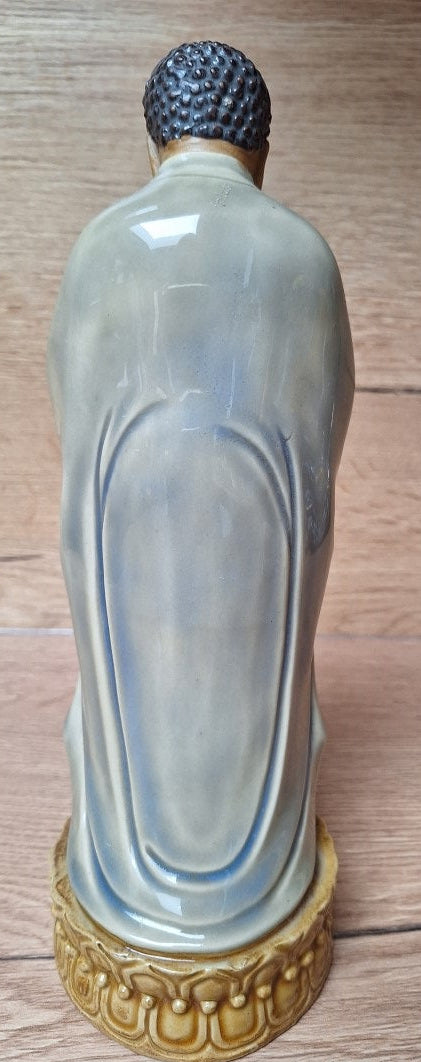 Statue de Bouddha en prière Anjali Mudra – Céramique émaillée vintage, Asie