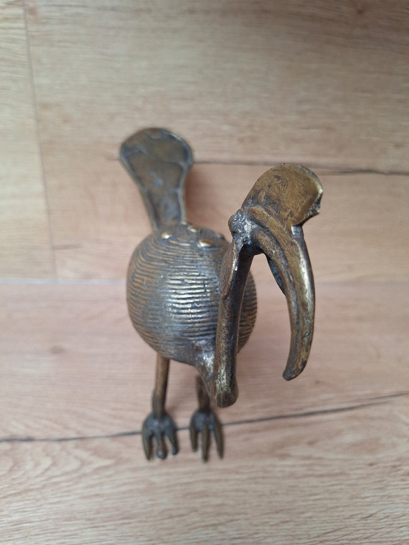 Grand calao africain en bronze ancien – Sculpture tribale Akan / Ashanti – 1,2 kg