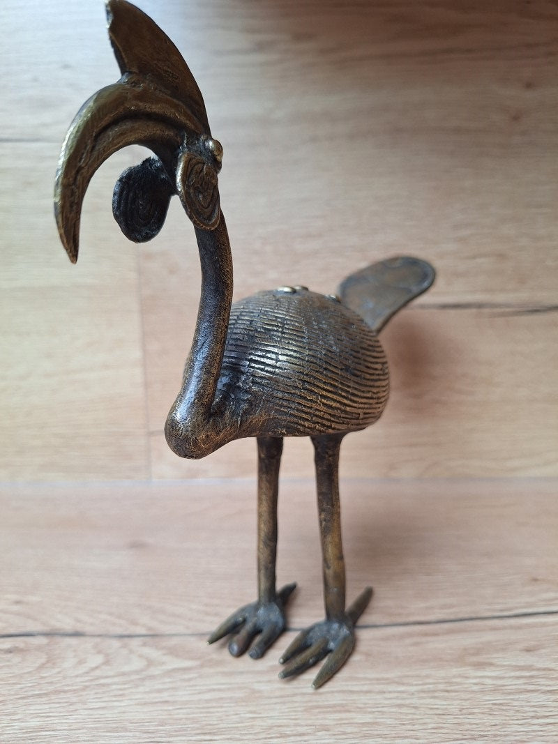 Grand calao africain en bronze ancien – Sculpture tribale Akan / Ashanti – 1,2 kg