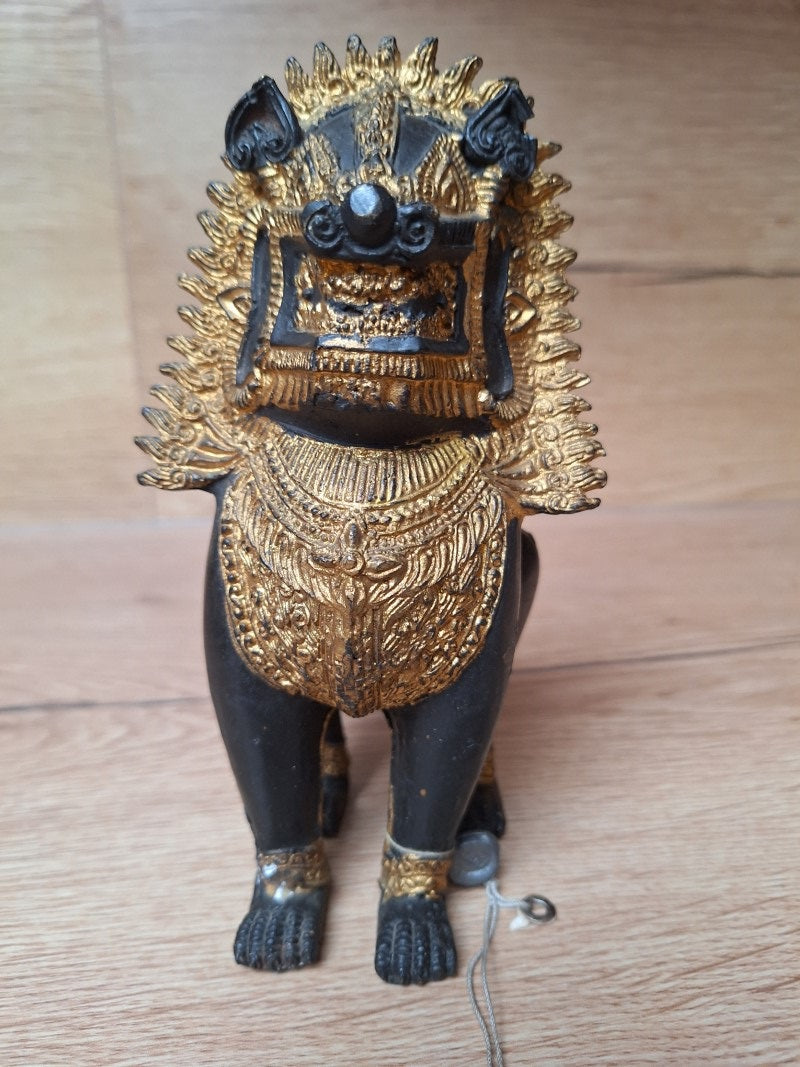 Lion Singha thaïlandais en bronze doré – Gardien protecteur de temple – Thaïlande