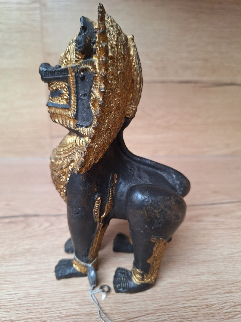 Lion Singha thaïlandais en bronze doré – Gardien protecteur de temple – Thaïlande