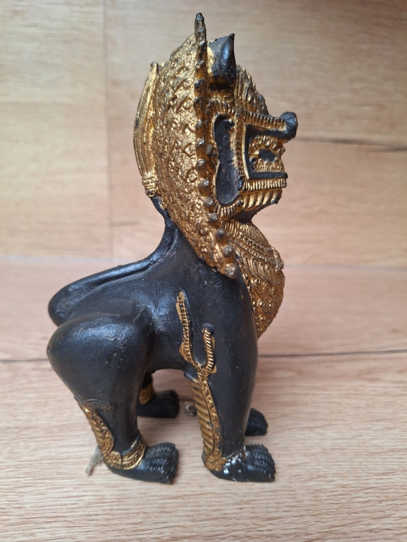 Lion Singha thaïlandais en bronze doré – Gardien protecteur de temple – Thaïlande