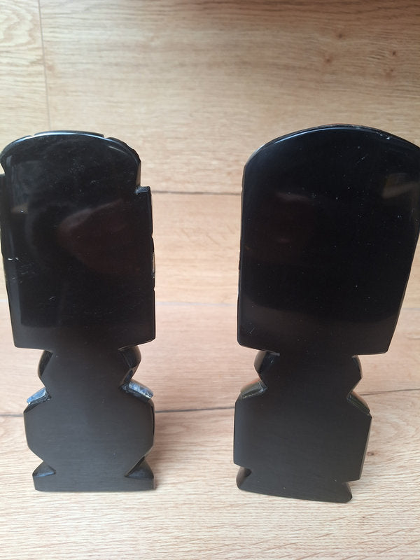 Duo Soleil & Lune en obsidienne – Sculptures mexicaines – Teotihuacán – 21 cm