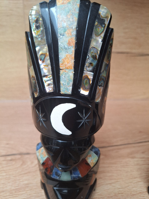 Duo Soleil & Lune en obsidienne – Sculptures mexicaines – Teotihuacán – 21 cm