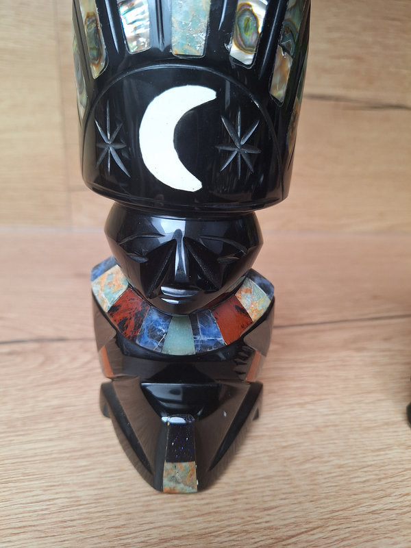 Duo Soleil & Lune en obsidienne – Sculptures mexicaines – Teotihuacán – 21 cm