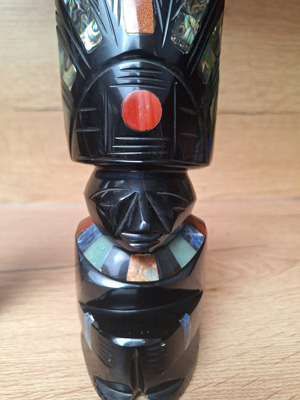 Duo Soleil & Lune en obsidienne – Sculptures mexicaines – Teotihuacán – 21 cm