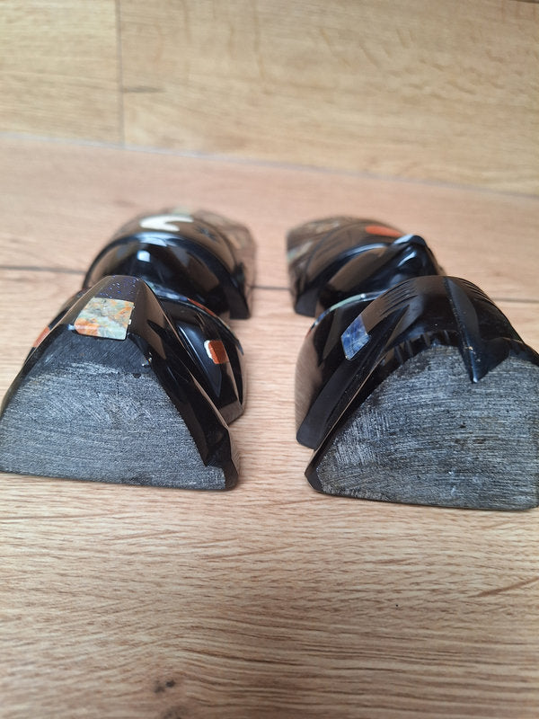 Duo Soleil & Lune en obsidienne – Sculptures mexicaines – Teotihuacán – 21 cm