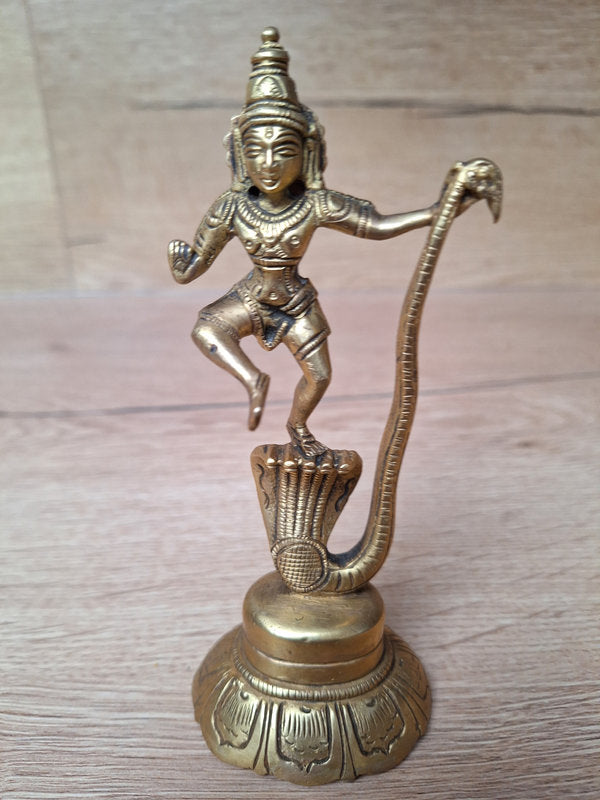Krishna dansant sur Kaliya – Statue hindoue en laiton – Inde