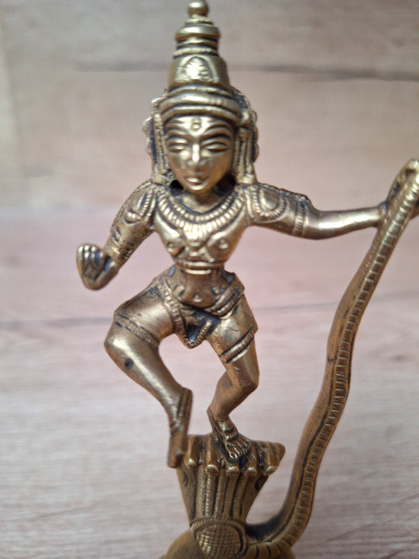 Krishna dansant sur Kaliya – Statue hindoue en laiton – Inde