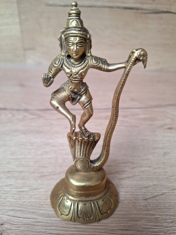 Krishna dansant sur Kaliya – Statue hindoue en laiton – Inde