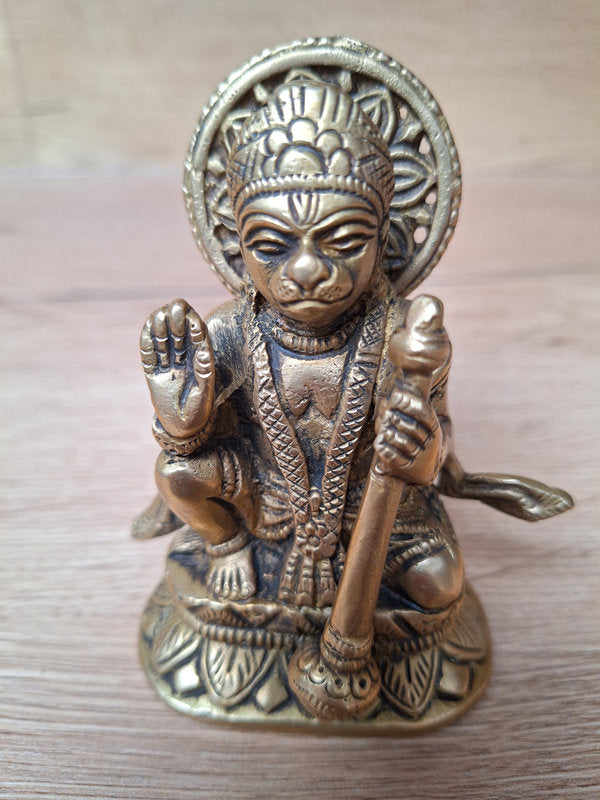 Statue de Hanuman en bronze – héros du Ramayana - Sculpture hindoue artisanale