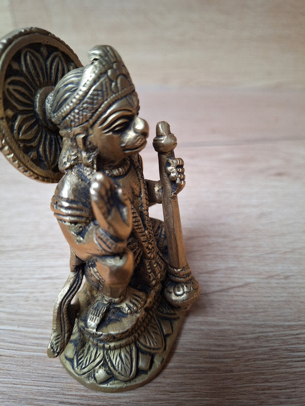 Statue de Hanuman en bronze – héros du Ramayana - Sculpture hindoue artisanale