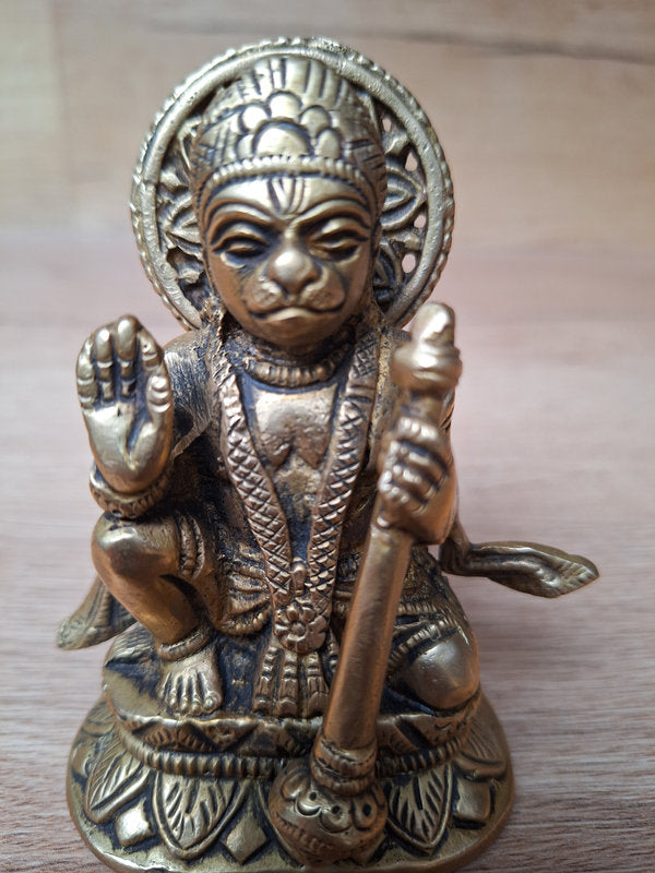 Statue de Hanuman en bronze – héros du Ramayana - Sculpture hindoue artisanale