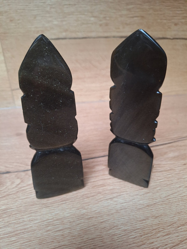 Paire de sculptures en obsidienne noire – Figures mésoaméricaines – Mexique