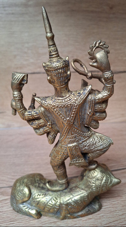 Statue de Tossakan (Thotsakan) en laiton massif – Roi-démon du Ramakien – Art thaïlandais