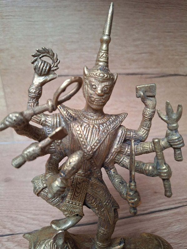 Statue de Tossakan (Thotsakan) en laiton massif – Roi-démon du Ramakien – Art thaïlandais