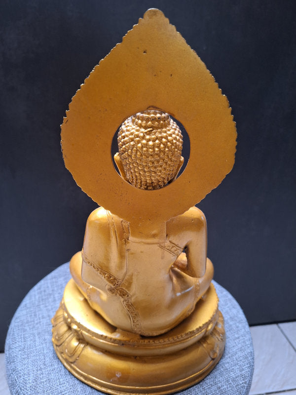Grande statue en bronze doré du Bouddha méditant avec bol à aumônes, style thaï Rattanakosin, art bouddhiste