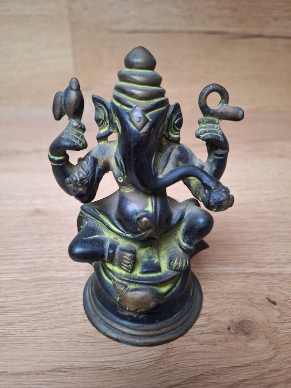 Ganesh en brGanesh ancien en bronze massif – Statue indienne Vintage – Ganesha à quatre brasonze massif – 1 kg – Statue indienne ancienne Vintage – Artisanat traditionnel - Inde