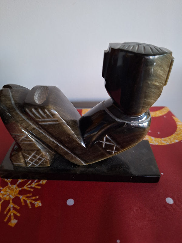 Chac Mool en Obsidienne et Mosaïque de Pierres – Sculpture Précolombienne Mexique 16 cm