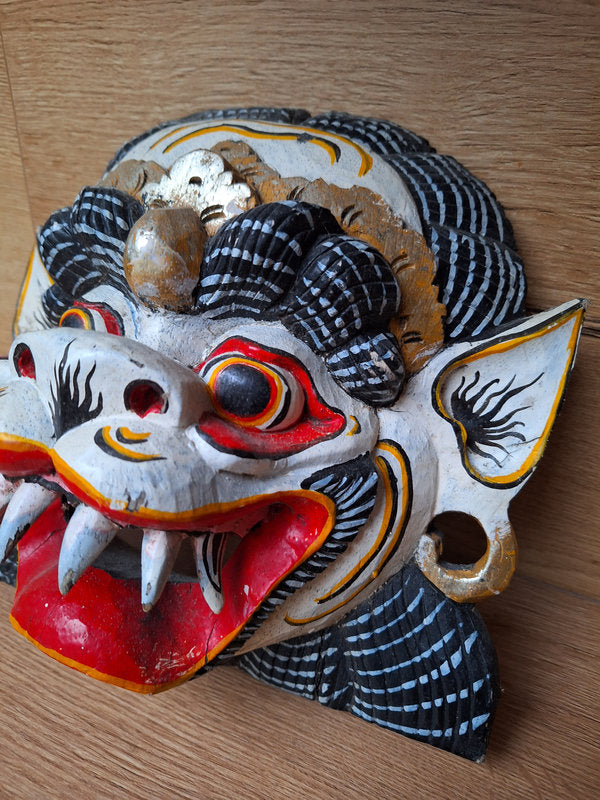 Ancien Masque Balinais Barong – Bois sculpté ancien – Artisanat de Bali - Indonésie